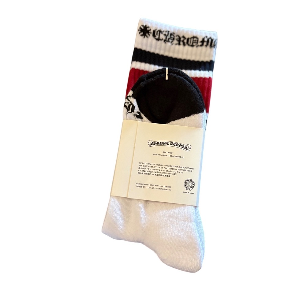 Chrome Hearts Miami Socks 'White' Red Black Striped | FSU US Size Large US 9-13 - Picture 2 of 2